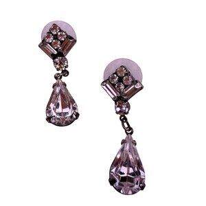 Vintage Rhinestone Womens Silver-Tone Drop Earrings Long Elegant Design